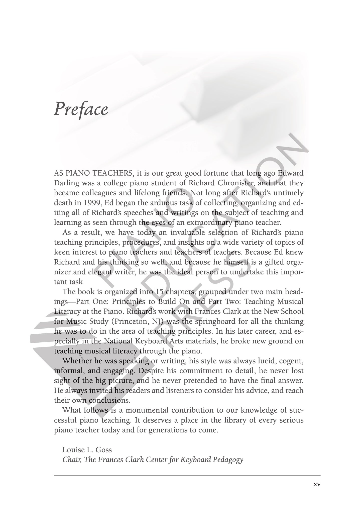 A Piano Teacher's Legacy: Selected Writings by Richard Chronister