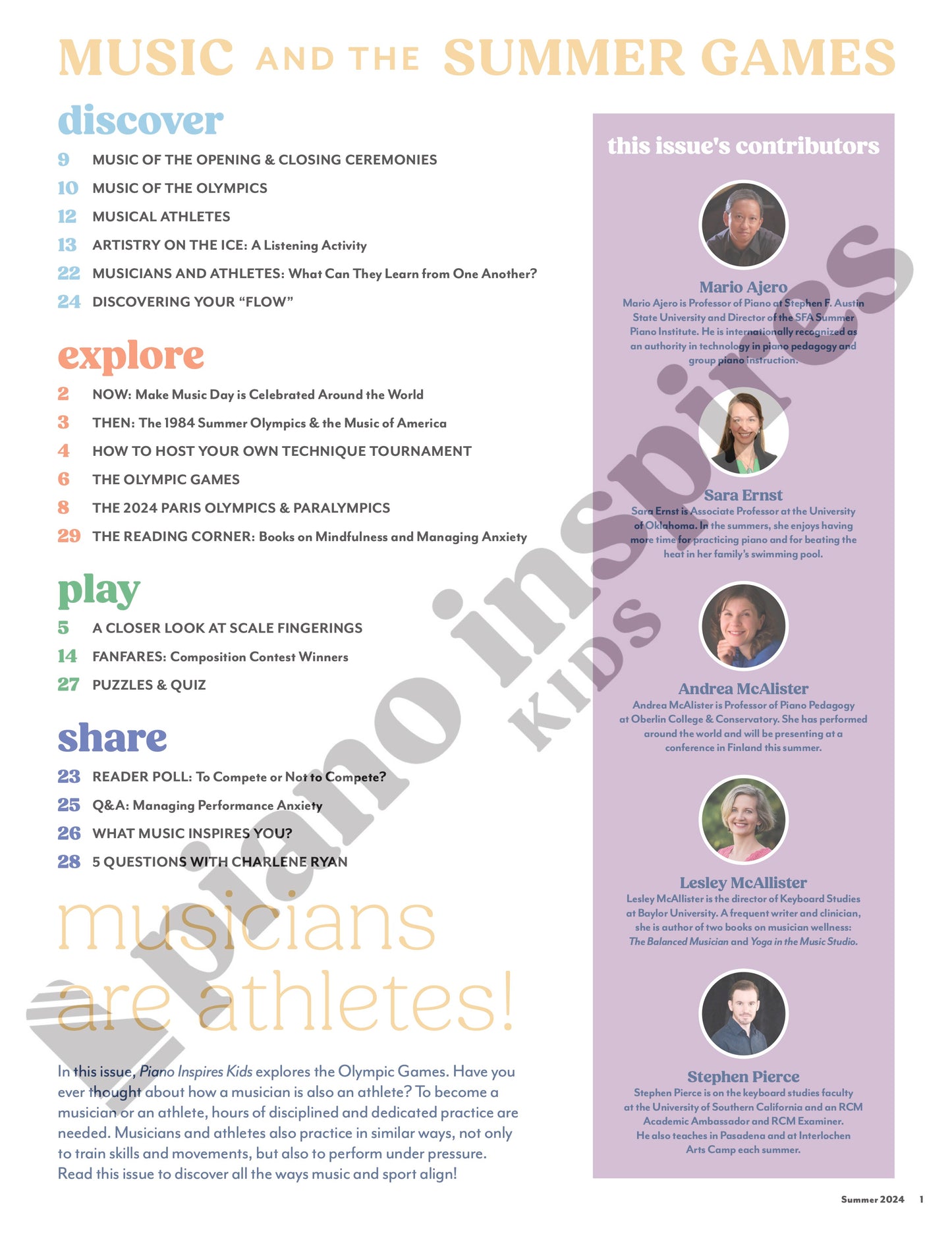 Piano Inspires Kids - Summer 2024: Music and the Summer Games
