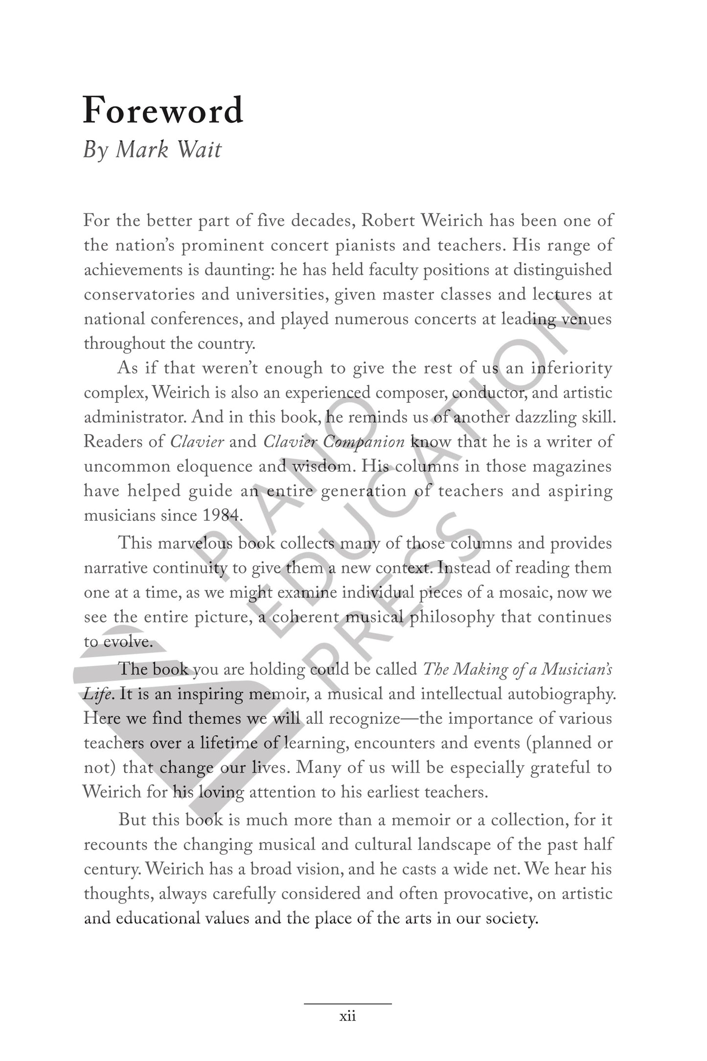 Recollections: A Pianist's Essays on Teaching, Performing, and Living, Robert Weirich