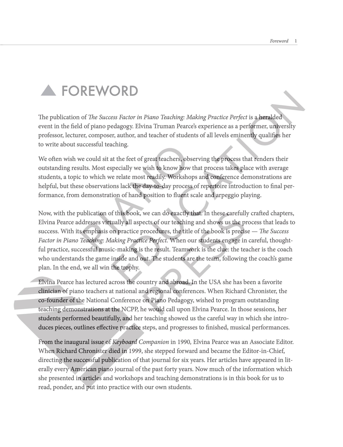 The Success Factor in Piano Teaching: Making Practice Perfect by Elvina Pearce